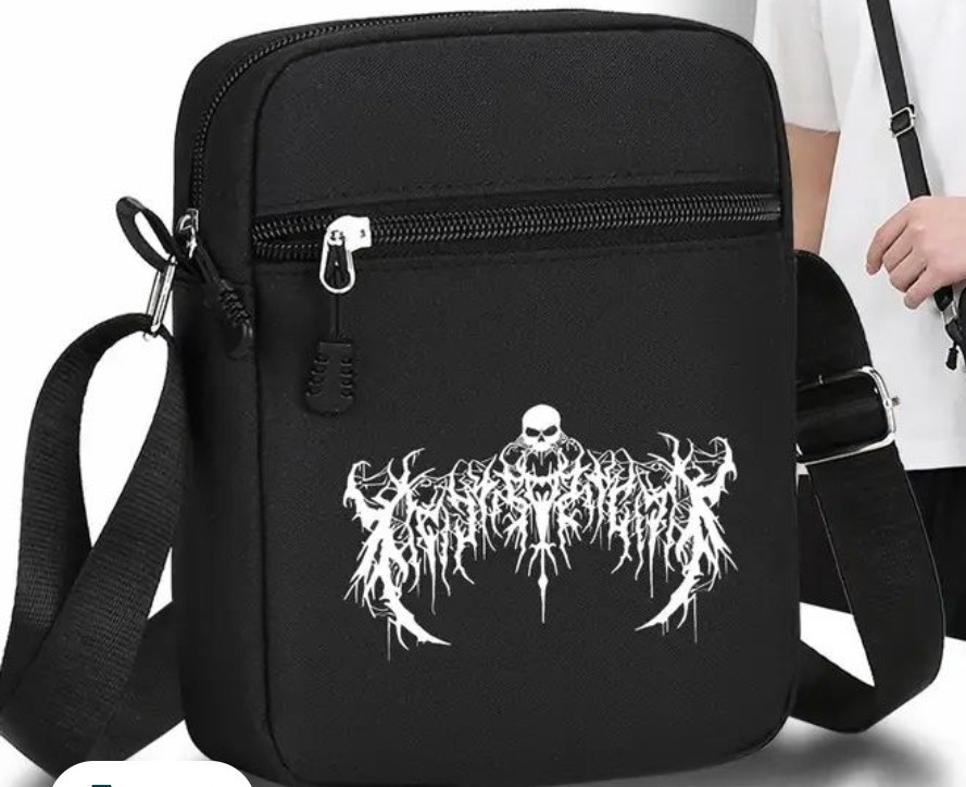 Стильна Чоловіча Чорна Сумка через Плече з с готическим принтом черепа Харьков - изображение 6