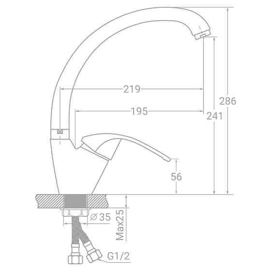 Смеситель s10 Ø40 для кухни гусак ухо лат. шток на гайке TAU SF-4B439C (9810100) Киев