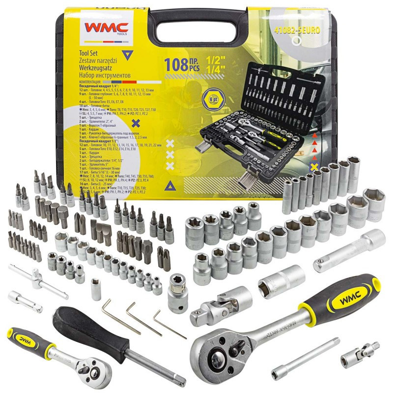 Набір інструментів 108пр. 1/2", 1/4" (6гр.) (4-22мм) WMC TOOLS WT-41082-5EURO Одеса - фото 1