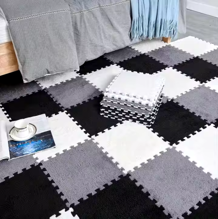 Килимок-пазл плюшевий, термокилимок, мат дитячий теплий 90*120см, 12 пазлів, колір сірий Кам'янець-Подільський
