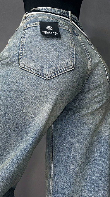 Джинси жіночі Mikaletta 9521-1 SKATER оверсайз широкі з поясом вінтажні сині, синій, 25, 25, 74 см, 100 см Київ - фото 13