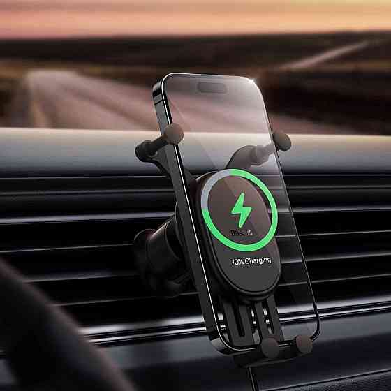 Тримач для мобiльного Baseus Stable Gravitational Wireless Charging Car Mount Pro 15W (Air Outlet Version) Black Киев