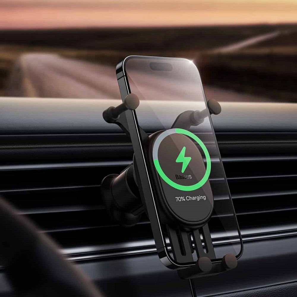 Тримач для мобiльного Baseus Stable Gravitational Wireless Charging Car Mount Pro 15W (Air Outlet Version) Black Киев - изображение 5