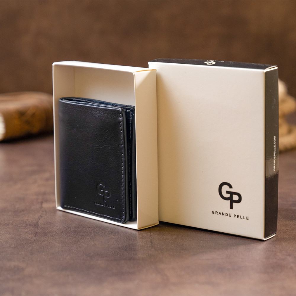 Вертикальне глянсове портмоне з накладною монетницею Синє (GRANDE PELLE) Київ - фото 4