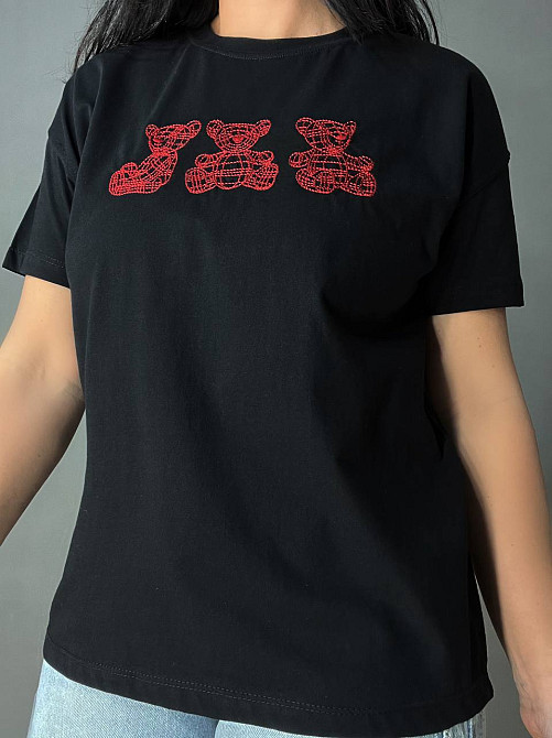 Футболка жіноча Pepper&mint BX24-68 з вишивкою ведмедики чорна, чорний, S Київ - фото 6