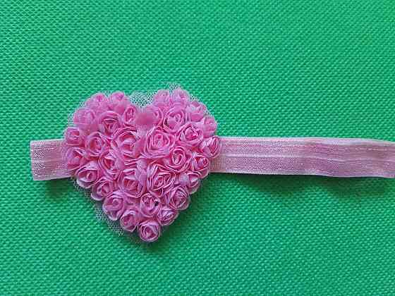 Детская повязка розовая - сердечко 7см, размер универсальный (на резинке) Киев