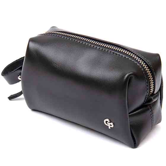 Шкіряна глянсова чоловіча косметичка Чорний (GRANDE PELLE) Київ