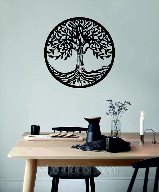 Декоративное настенное 3D Панно «Дерево в кругу» Декор на стену с объемом 70*70 см, Черный Киев - изображение 5