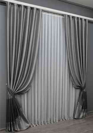 Комплект готовых штор VR-Textil ANZIO № 1469ш Серебристый с графитовым 140х290 см 2 шт (33-0336) Киев