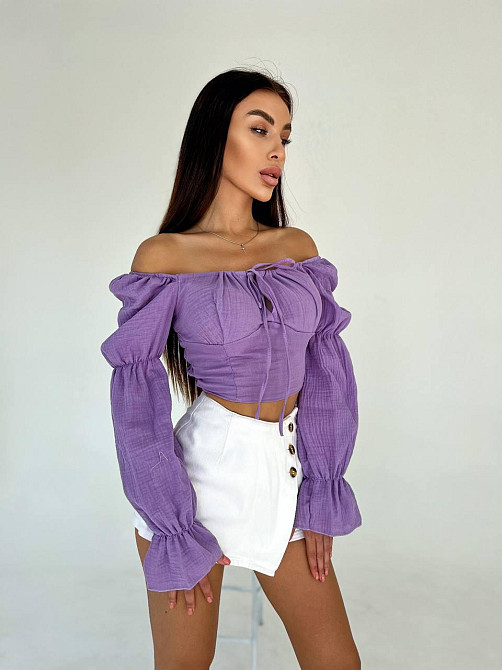 Женский летний романтичный топ муслин 100% хлопок Фиолетовый Одесса - изображение 3