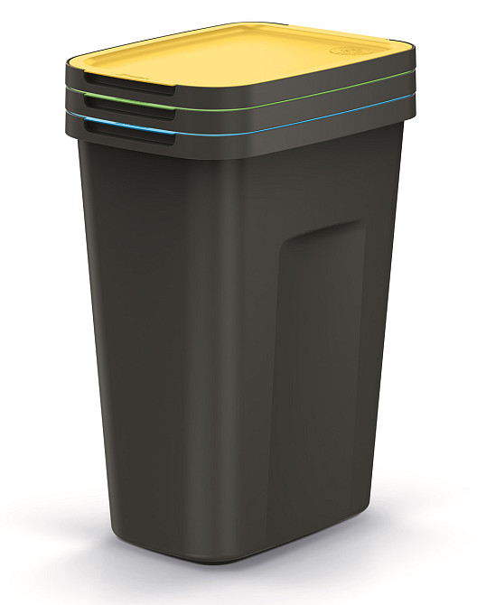 Баки для сортування сміття Keden COMPACTA Q Plus, комплект 3x35 л, чорний, кришка синя, зелена, жовта Київ - фото 1