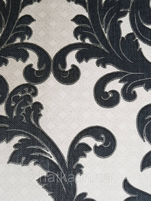 Обои виниловые на флизелине метровые Marburg Kingdom 31508 вензеля завитки черные фон белый с серебром Киев - изображение 2