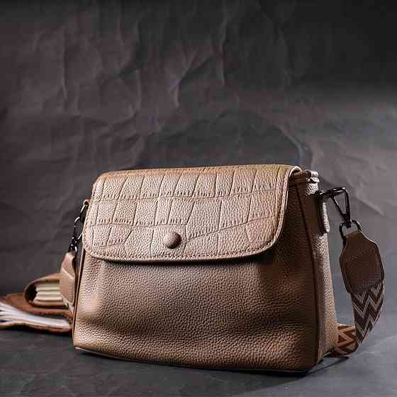 Жіноча сумка з фактурним клапаном з натуральної шкіри Vintage 22329 Пудрова Київ