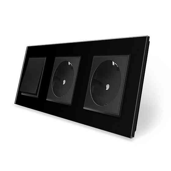 Двоклавішний вимикач з подвійною розеткою LIVOLO чорний матовий скло Коломия