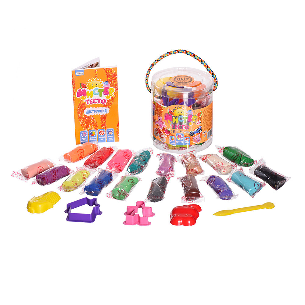 Набір тіста для ліпки 71102, Містер тісто 18 кольорів з блискітками, у блістері 10*11см, шт Київ - фото 1