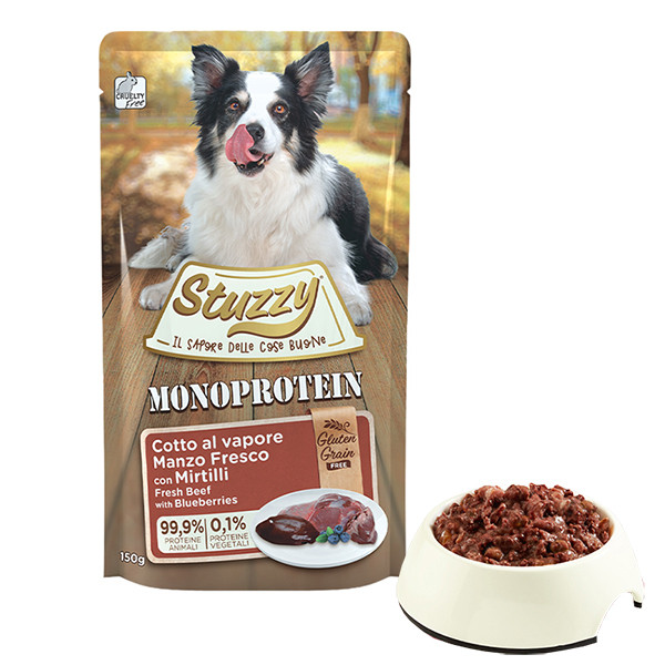 Stuzzy Monoprotein Beef with Blueberries ШТУЗІ МОНОПРОТЕЇН ЯЛОВИЧИНА З ЧОРНИЦЕЮ беззерновий повнораціонний монопротеїновий вологий корм для собак, пау Київ - фото 1