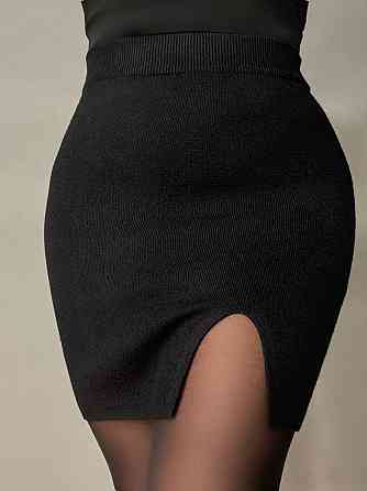 Спідниця жіноча My Fashion 6808-48 в’язана коротка з розрізом, чорний, one size Київ