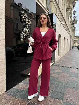 Жіночий базовий костюм-двійка: кофта та штани турецька ангора на флісі Бордовий, 46/48 Одеса