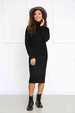 Тепле ангорове плаття міді з високим коміром "Amina" оптом | Батал Чорний, 50-52 Київ