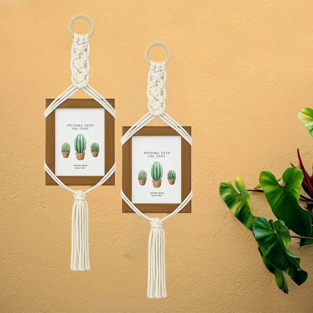 Набор макраме для ручного вязания 2 шт настеных подвязок с рамками для фото и картин размер 11х15 см,белый Каменец-Подольский - изображение 5