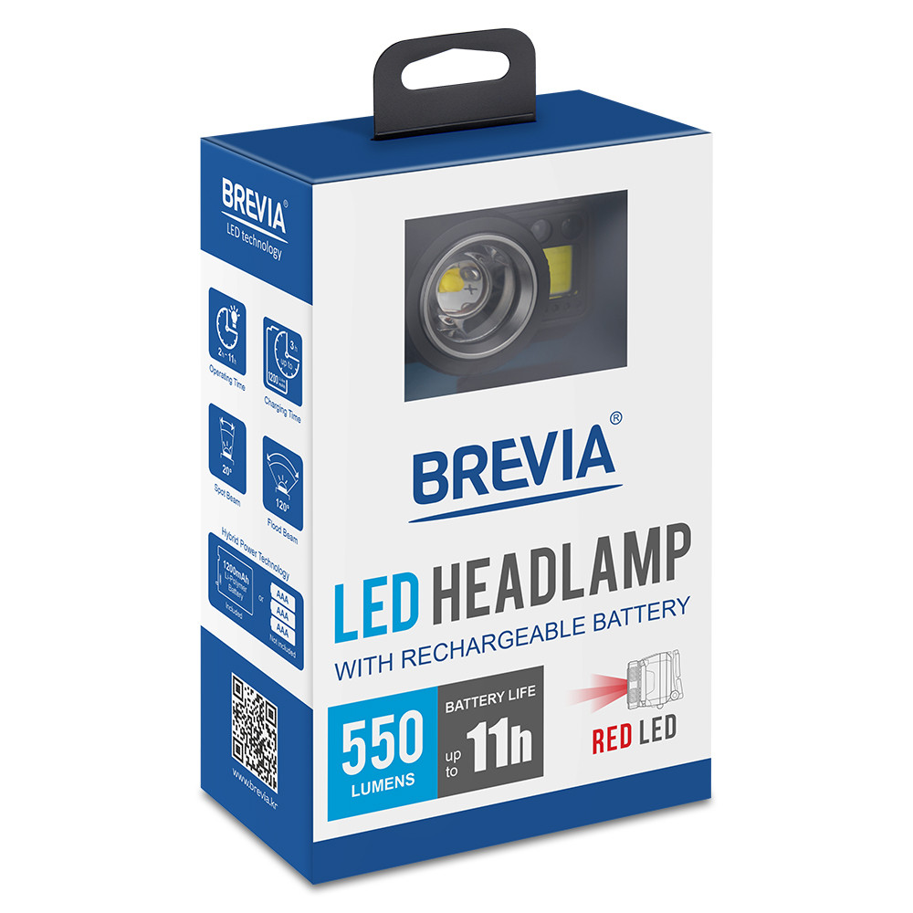Ліхтар налобний Brevia 550Lm, 3W CREE XPG+COB, 1200mAh/3xAAA, Zoom, з сенсором білий/червоний Львів - фото 11
