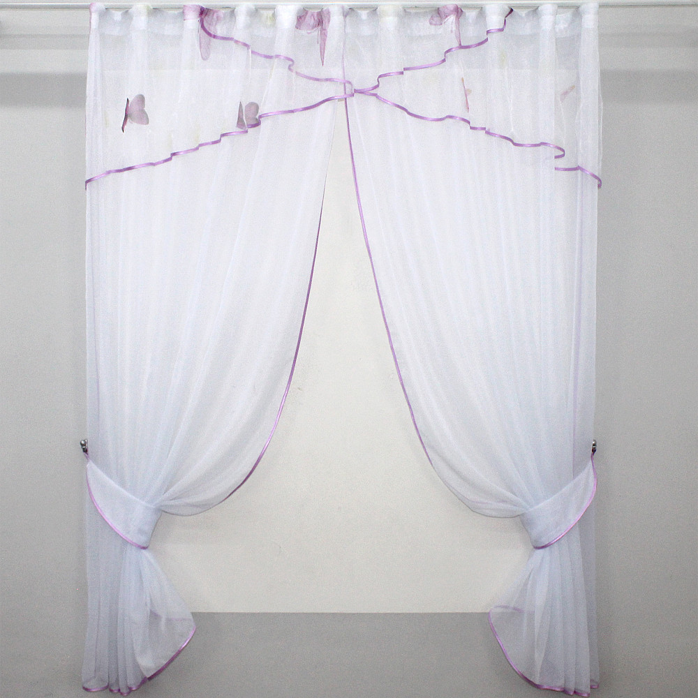 Кухонные шторы VR-Textil № 091к с ламбрекеном и подвязками сиреневый с белым 280х170 см (59-834) Киев - изображение 1