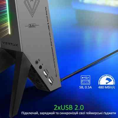 Концентратор Vertux USB 2.0 to 2xUSB 2.0 + AUX 3.5mm + stand black (zulu.black) Вінниця