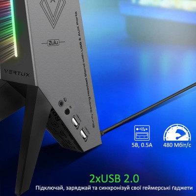 Концентратор Vertux USB 2.0 to 2xUSB 2.0 + AUX 3.5mm + stand black (zulu.black) Вінниця - фото 4