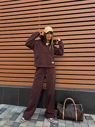 Жіночий стильний теплий повсякденний костюм-двійка на флісі Шоколад, 46/48 Одеса