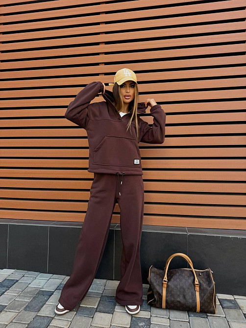 Жіночий стильний теплий повсякденний костюм-двійка на флісі Шоколад, 46/48 Одеса - фото 1