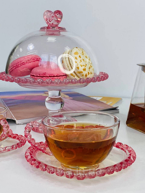 Тортівниця кришка+підставка для торта «Рожеве Серце» 19.5 см прозоре з рожевим обідком у вигляді серця Київ - фото 4