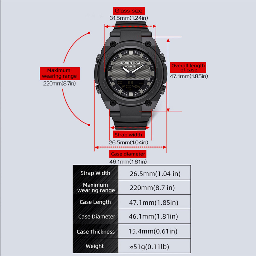Часы мужские водостойкие тактические North Edge Fortess Черный Киев - изображение 7
