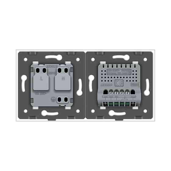 Розумний сенсорний EC вимикач 2 сенсора 1 розетка Livolo білий скло (VL-M7FC2Z2/FCTC16A-2WP) Коломия