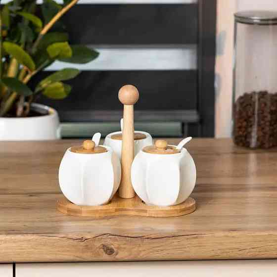 Набір банок для сипучих продуктів 3 шт по 200 мл, на бамбуковій підставці HP1201 Коломия