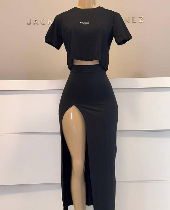 Женский летний костюм двойка: топ и юбка с вырезом вискоза 46/48 Одесса - изображение 1