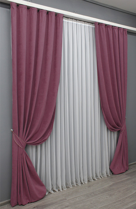 Комплект готовых штор VR-Textil Микровелюр Petek № 1517ш Темно-розовый 150х285 см 2 шт (33-0400) Киев - изображение 3