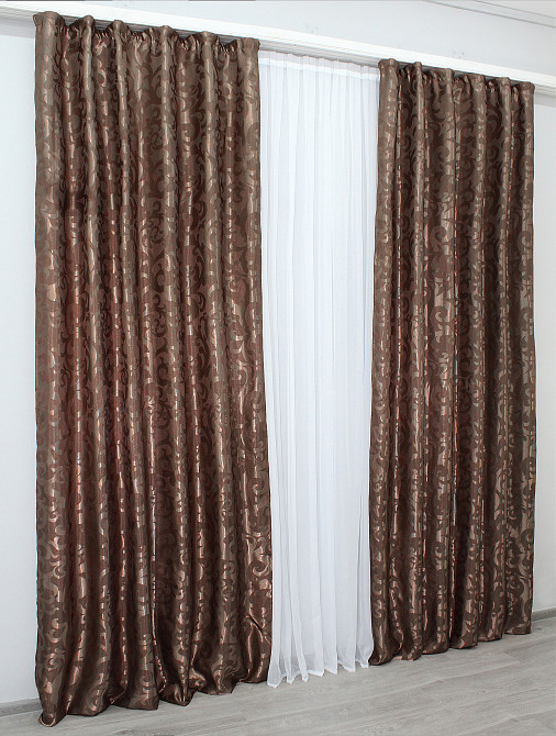 Комплект готових штор VR-Textil Жакард Вензель № 478ш Світло-коричневий 150х270 см 2 шт (30-219) Київ - фото 12