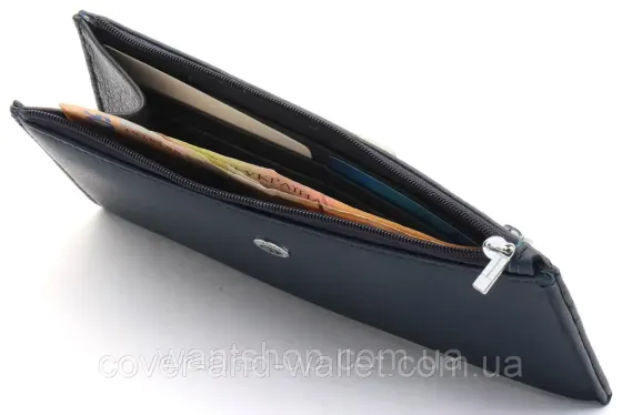 Тонкий кожаный кошелек на молнии ST Leather 025 Dark Blue Киев