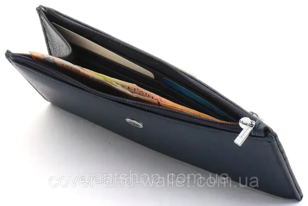 Тонкий шкіряний гаманець на блискавці ST Leather 025 Dark Blue Київ - фото 6