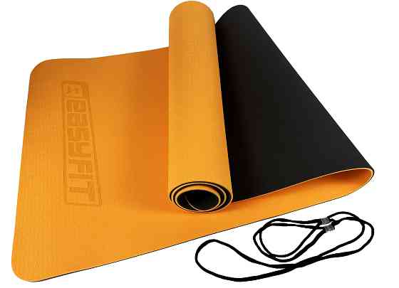EasyFit Килимок для йоги та фітнесу EasyFit TPE+TC 6мм двошаровий помаранчевий-чорний Коломыя
