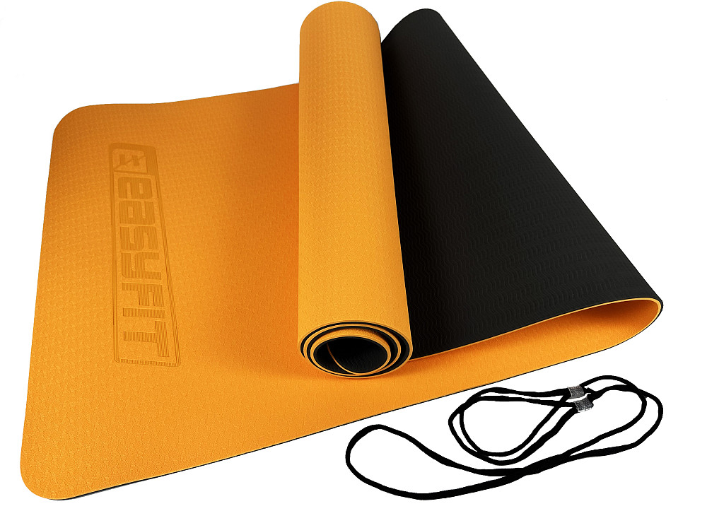 EasyFit Килимок для йоги та фітнесу EasyFit TPE+TC 6мм двошаровий помаранчевий-чорний Коломыя - изображение 6