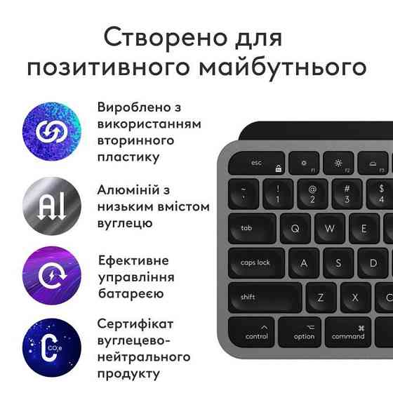 Клавіатура бездротова Logitech MX Keys S для Mac Space Grey (920-011637) Клавіатура Харків