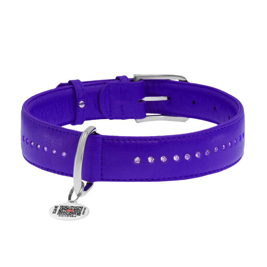Нашийник для собак шкіряний WAUDOG Glamour з QR паспортом, подвійний зі стразами, M, Ш 20 мм, Д Коломыя - изображение 4