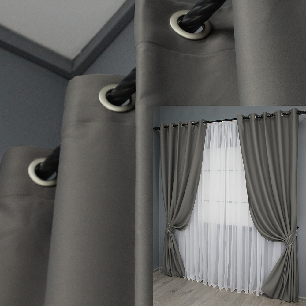 Комплект штор на люверсах VR-Textil Midnight № 1228ш 150х270 см 2 шт Сірий (37-0137) Київ - фото 1