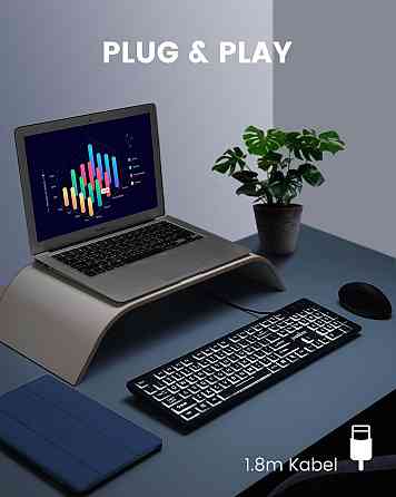 Клавіатура Perixx Periboard-317 чорна QWERTZ провідна USB повноформатна біле LED підсвічування великі символи Київ