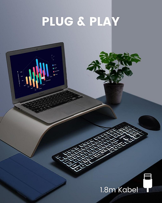 Клавіатура Perixx Periboard-317 чорна QWERTZ провідна USB повноформатна біле LED підсвічування великі символи Київ - фото 6