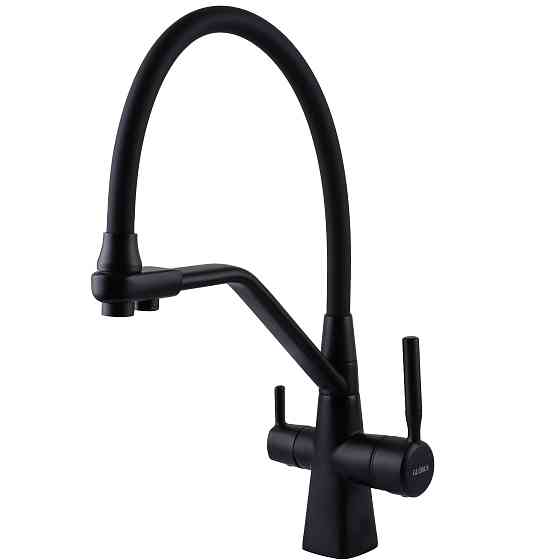 Змішувач для кухні під осмос Globus Lux GLLR-0700-L-10-01 гофрований  на гайці латунь, Чорний-Чорний Київ