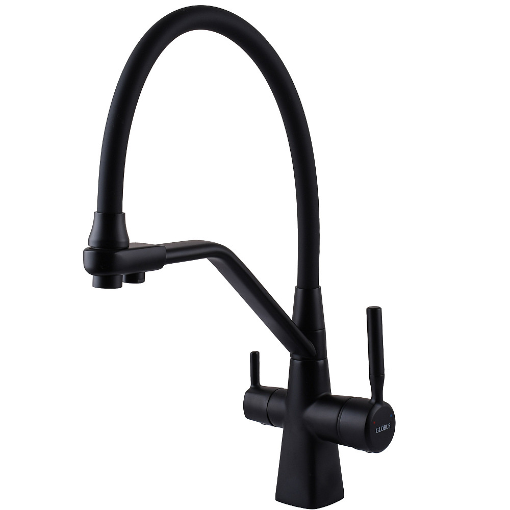Змішувач для кухні під осмос Globus Lux GLLR-0700-L-10-01 гофрований  на гайці латунь, Чорний-Чорний Тернополь - изображение 1