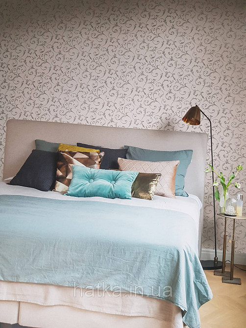 Шпалери текстильні 0.53х10.05 Rasch Textil Valentina класика завитки вензелі чорно сірі сірий металік Київ - фото 1