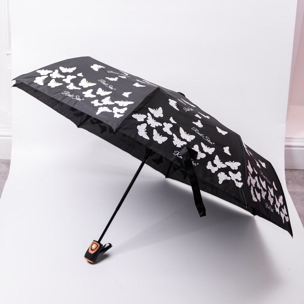 Зонт полуавтомат с принтом прочный из полиэстера диаметр 97 см Черный HP-23-2B Киев - изображение 7